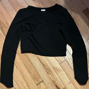 Aerie Scoop Back Cropped Long Sleeve T Shirt small Black‎